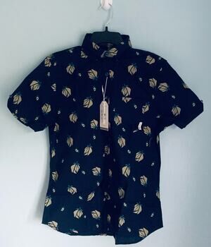 Ben Sherman Button Down Short Sleeve Shirt Small Classic Fit Banana Vacation